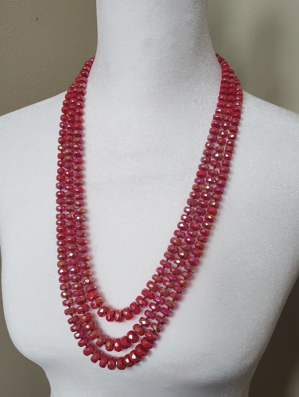 Vogue Multi-Strand Pink Crystal Beaded Necklace - Unbranded